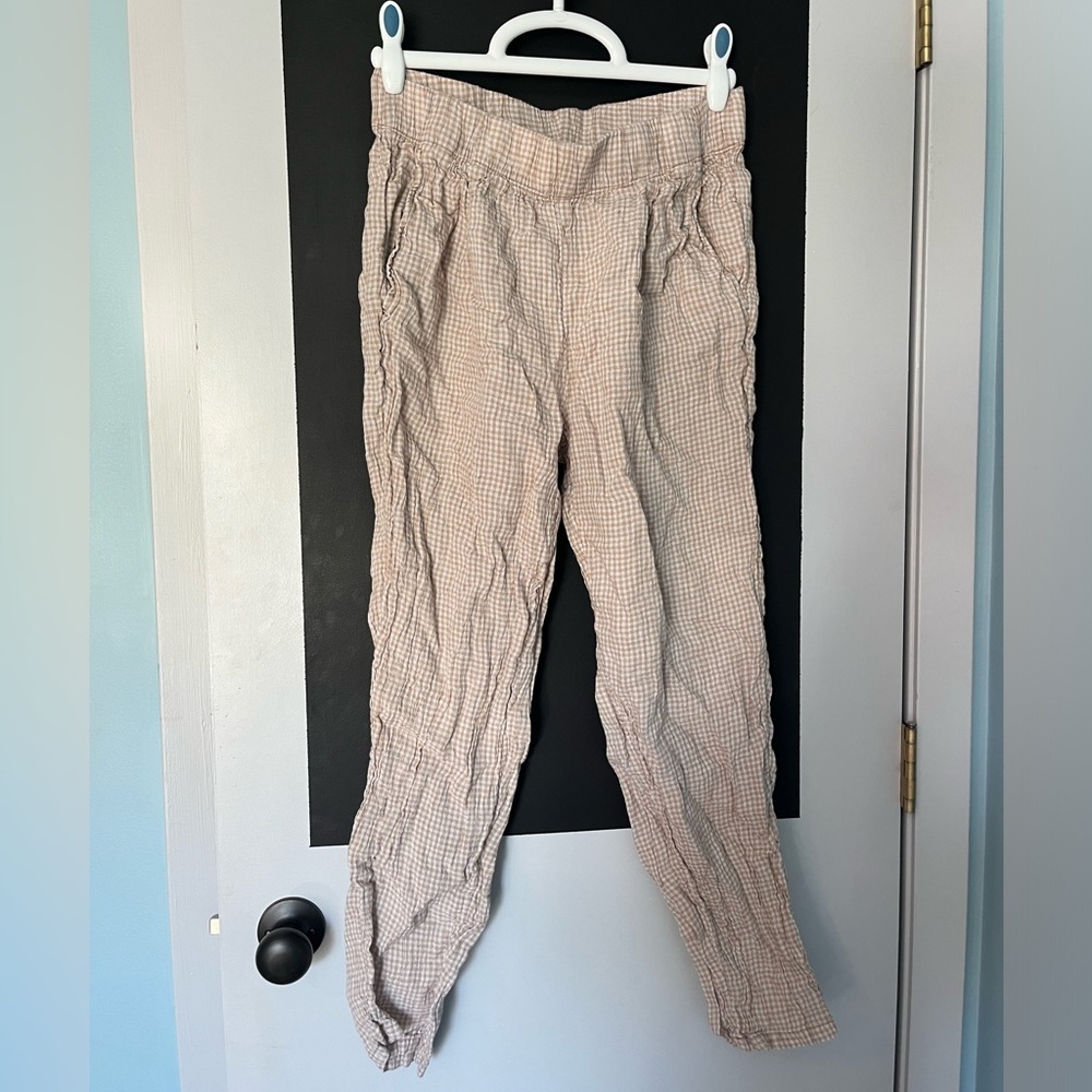 Gingham linen pants